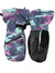 Pair of camo waterproof mittens with black palm panel and OR logo on cuff