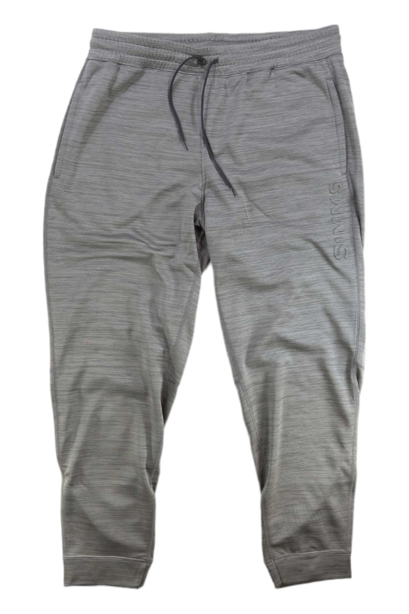 Men's heather gray sweatpants, drawstring waist and cuffed ankle openings