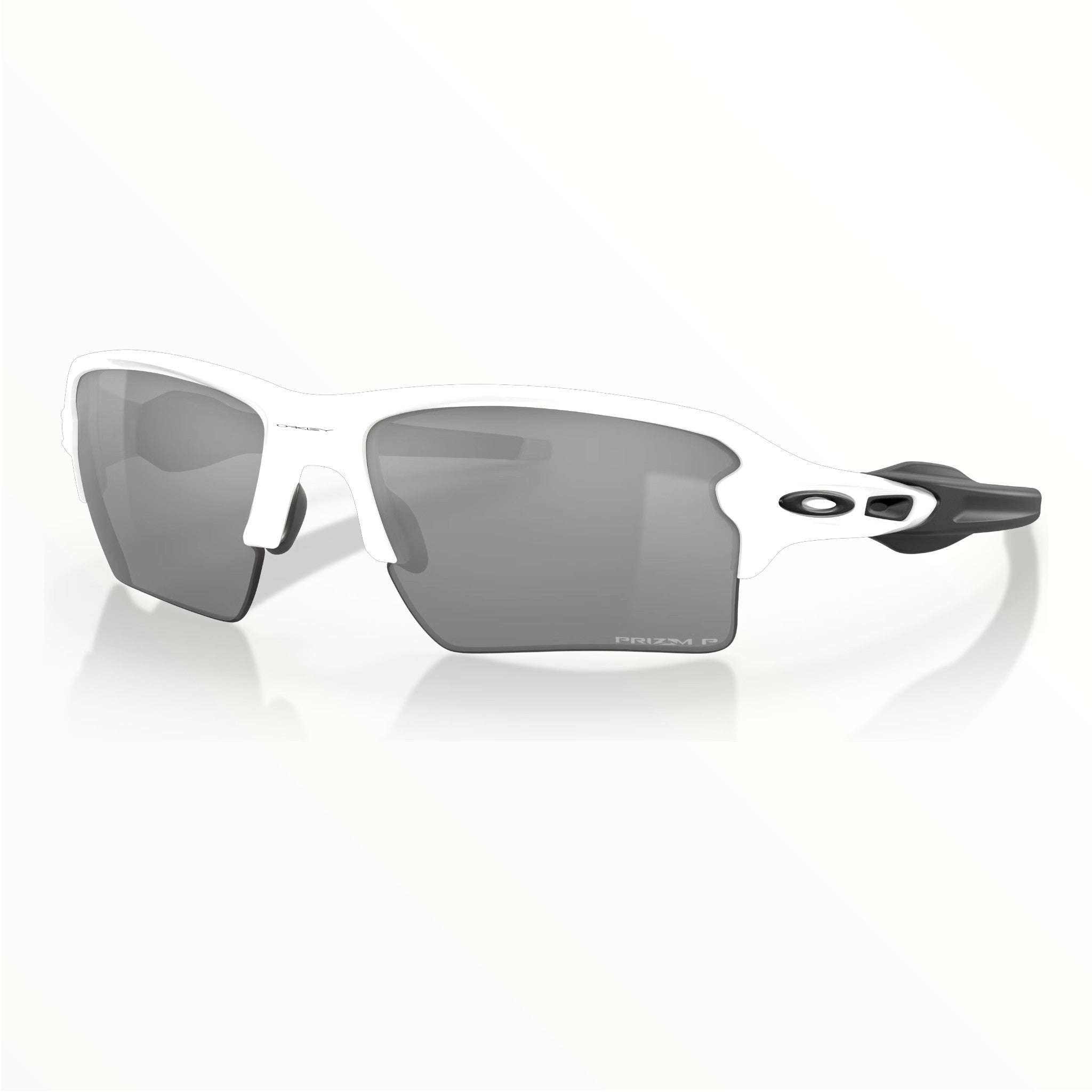 Oakley Flak 2.0 XL polarized sunglasses, dark lenses and white wraparound frame