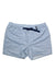 The Helly Hansen Men's Solen 6 Inch Printed Recycled Watershort features a light blue swirl pattern, elastic waistband, navy adjustable front belt, and UPF 50 protection for stylish coverage.