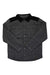 Men's quilted down shirt, dark charcoal gray, button-front, two chest pockets.