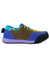 The Black Diamond Women's Prime Shoe is a colorful sneaker with premium suede sides, a turquoise heel, blue and purple details, yellow laces, a purple midsole, and a durable black rubber toe and sole.
