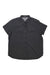 The Eddie Bauer Travex Womens Mountain 2.0 SS Shirt is a short-sleeve, button-up black shirt with two front chest pockets, a collar, moisture-wicking and UV protection, shown on a plain white background.