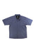Men's dark blue short-sleeve button-up shirt with flap chest pockets and collar