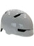 Kids' bike helmet, light gray shell with graphic decals and vent openings