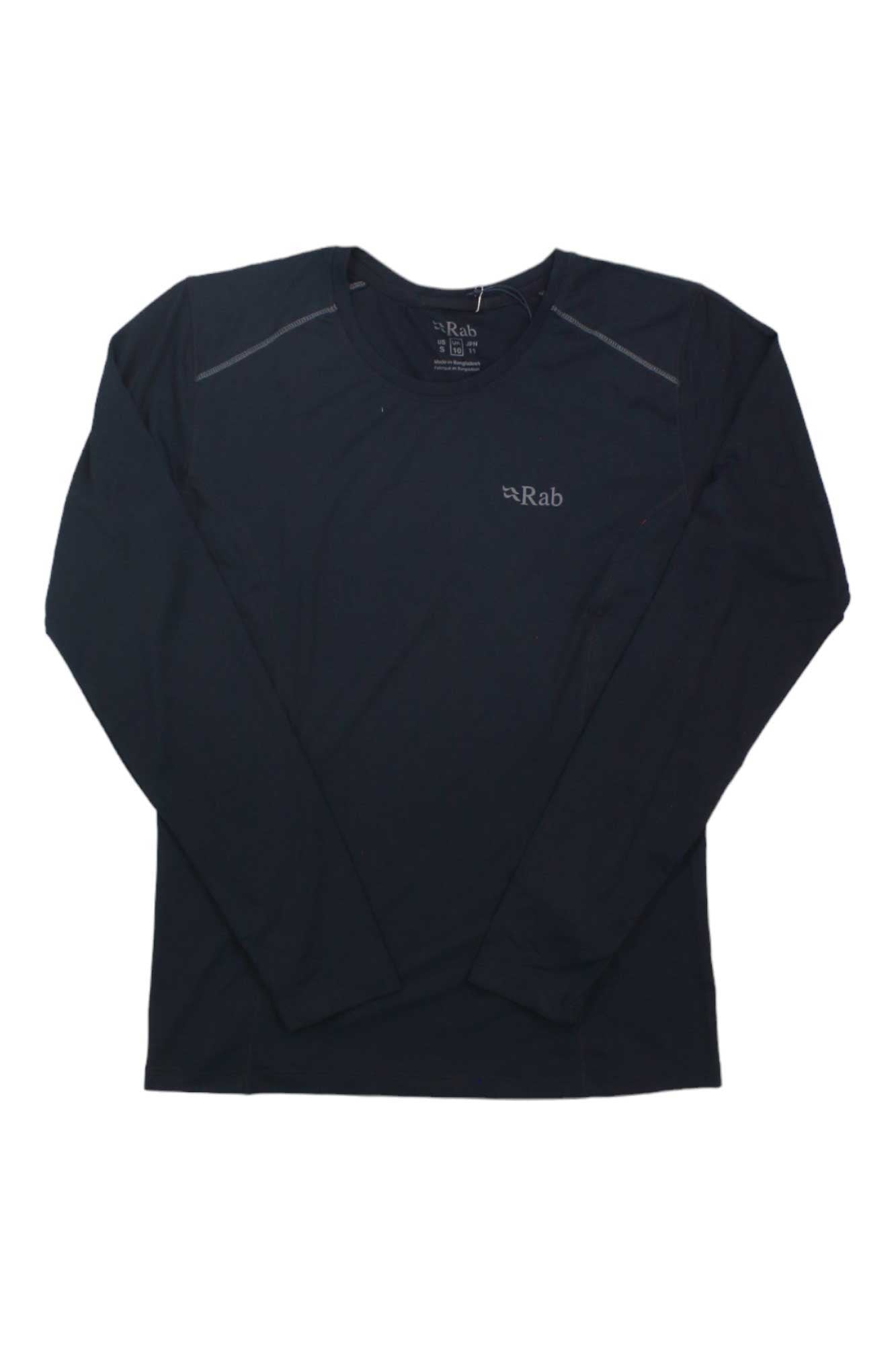 Dark long-sleeve crewneck tee with Rab logo on the chest