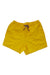 The Marmot Mens Juniper Springs 5 Inch Short in bright yellow features an elastic waistband, dark blue drawstring, and UPF 50 sun protection, shown on a plain white background.
