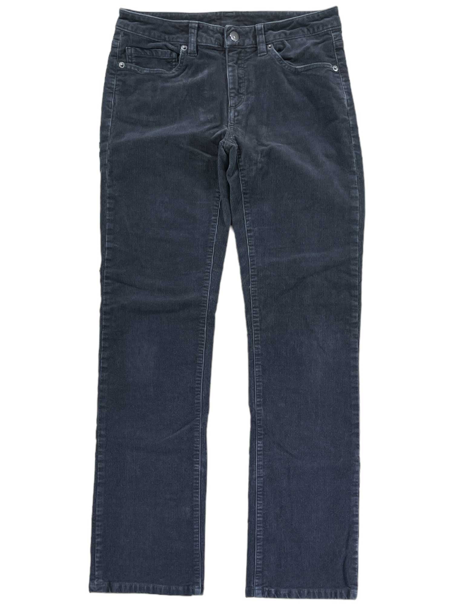 Women's dark navy corduroy regular pants with button fly and front pockets