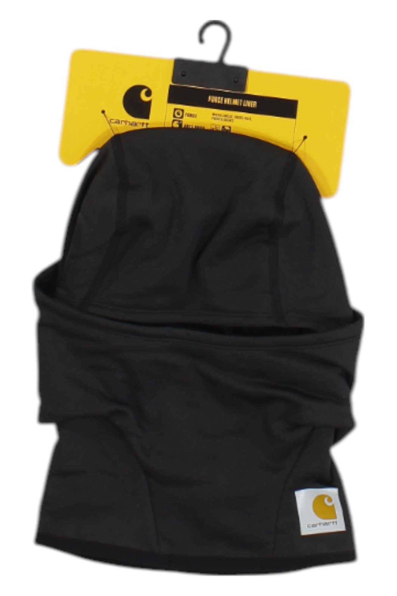 Carhartt Force helmet liner mask, black fabric face cover with side logo patch
