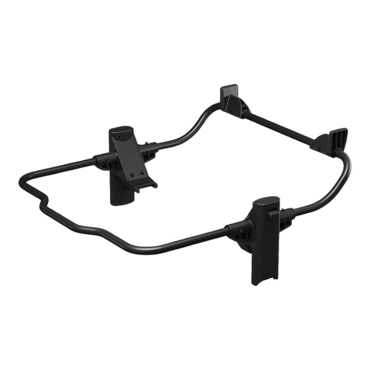 The Thule Sleek Adapter Kit is a black metal frame with curved and straight bars, designed to securely attach an infant car seat or create duo configurations on a sibling stroller using Thule Sleek adapters.