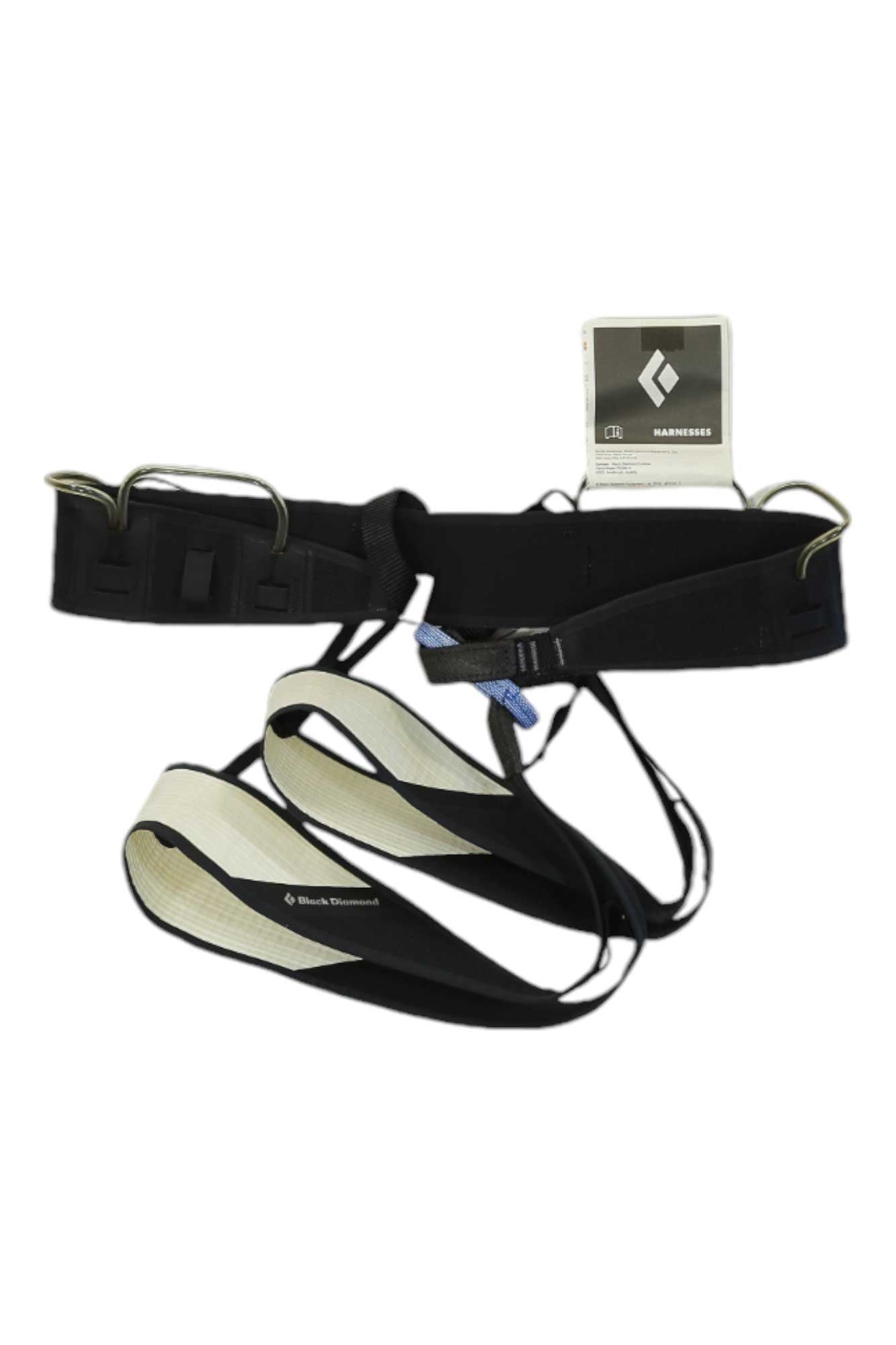 Black Diamond Vision harness with black webbing, padded leg loops, and adjustable straps