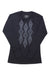 Charcoal long-sleeve scoop top with light gray ikat-style diamond graphic
