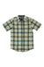 Men's short-sleeve plaid button-up shirt, light green/blue with chest pocket