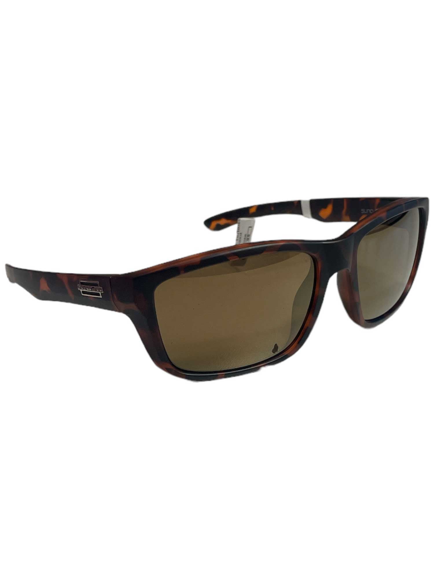 Sunglasses with tortoise-pattern frame and warm brown tinted lenses