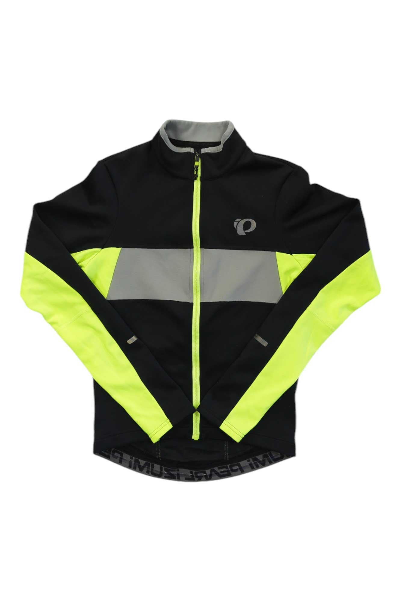 Men's thermal cycling jersey: black long sleeve with neon green zip and geometric panels