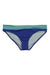 The Carve Designs Womens Stinson Bottom is a blue full coverage bikini bottom with a light green waistband, shown laid flat on a white background—a stylish choice for women's swimwear.