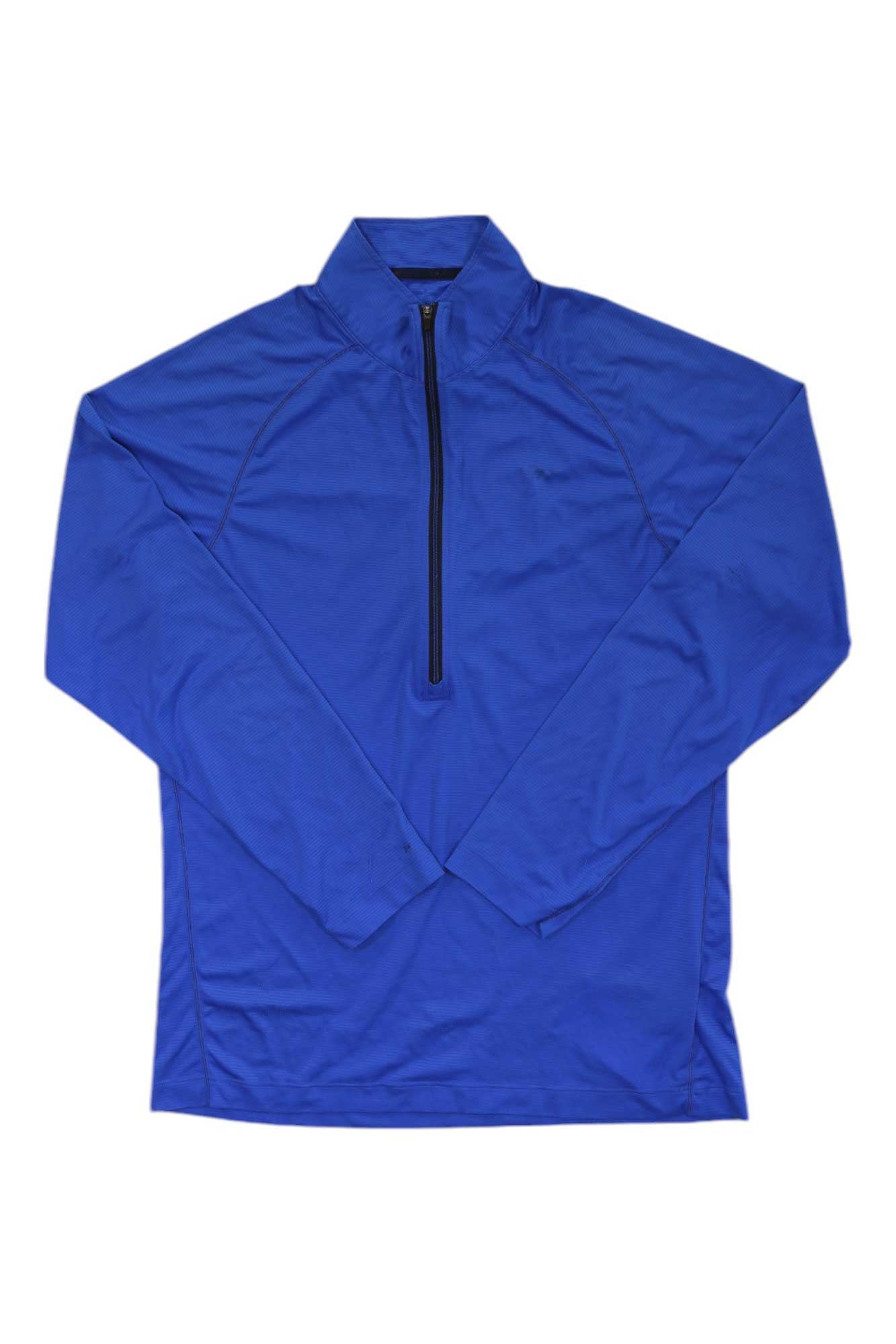 Men's blue quarter-zip pullover top with long sleeves and black zip
