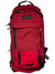 The Dakine Syncline 12L Hydration Pack, shown in red with black zippers, tan pulls, and a front pocket on a white background, is spine protector compatible for safer mountain biking adventures.