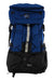Mystery Ranch Terraplane 83L backpack in blue and black, top lid, front zip panel, compression straps.