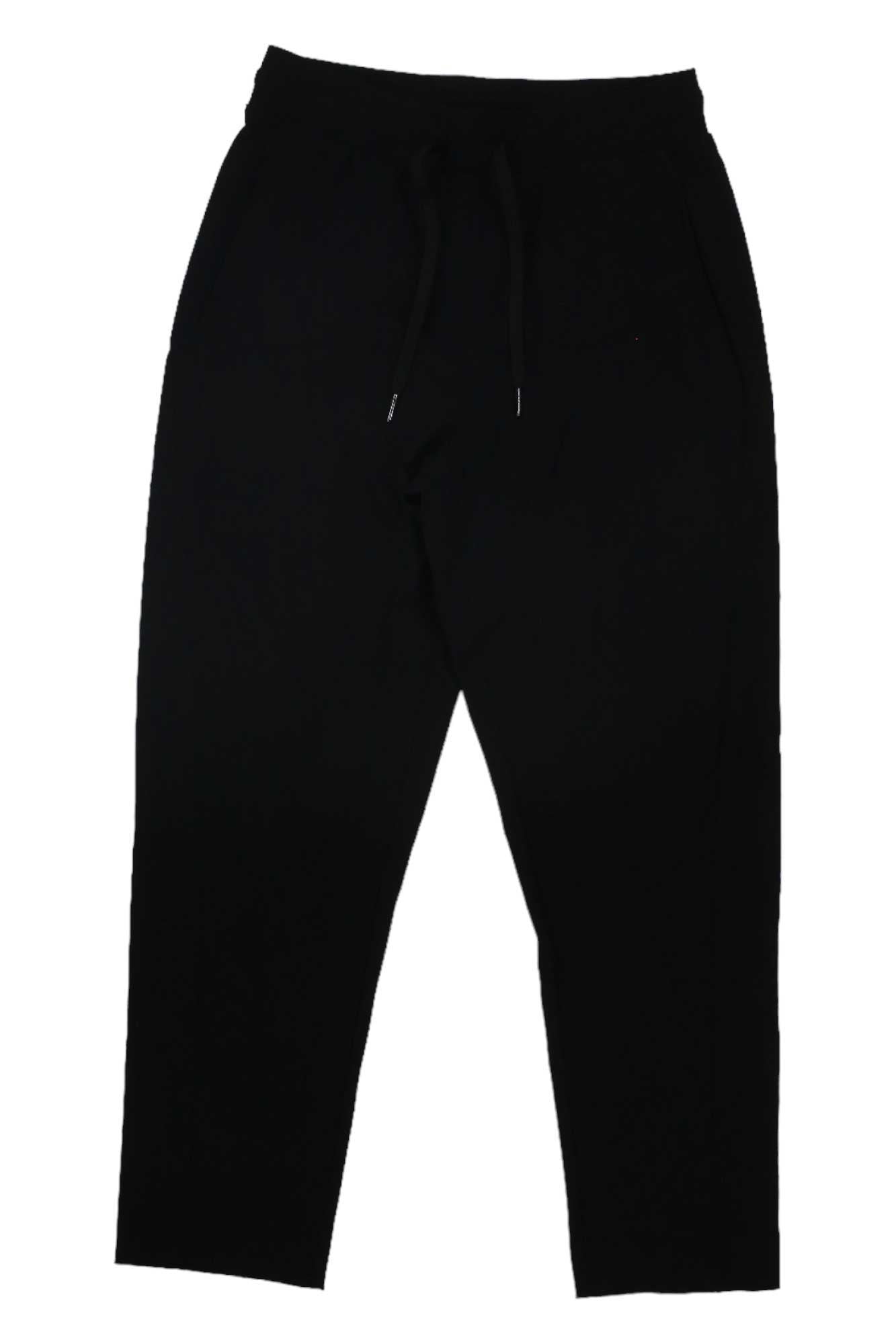 Black 27-inch drawstring waist trousers with straight leg