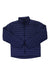 A navy blue Mens Echo Featherless Jacket with quilted synthetic insulation, front zipper, and stand-up collar is laid flat on a white background.