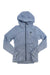 Black Diamond Women's Alpine Start Hoody Jacket in light blue, featuring a front zipper, long sleeves, chest pocket, weather-resistant shell, and a small left chest logo. Shown laid flat on a white background.
