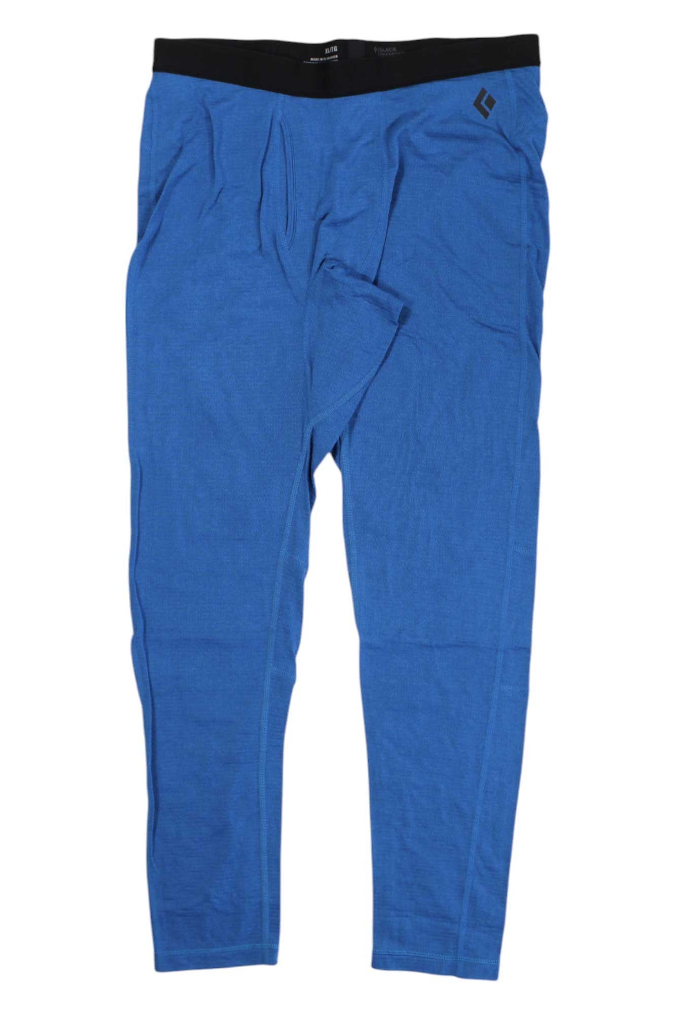 A pair of Black Diamond Mens Coefficient Lt Pant in blue with a black waistband and small logo on the left hip, laid flat on a white background. Lightweight and breathable, these pants offer comfortable outdoor performance.