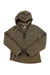 The Spyder Womens Cloud Hoodie in khaki is a soft polyester sherpa pullover featuring a half-zip front, long sleeves, and a small patch—ideal for skiing—shown flat on a white background.