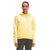 A person faces forward, wearing The North Face Womens Longs Peak Quilted Full Zip Hoodie in light yellow with dark pants, against a plain white background.