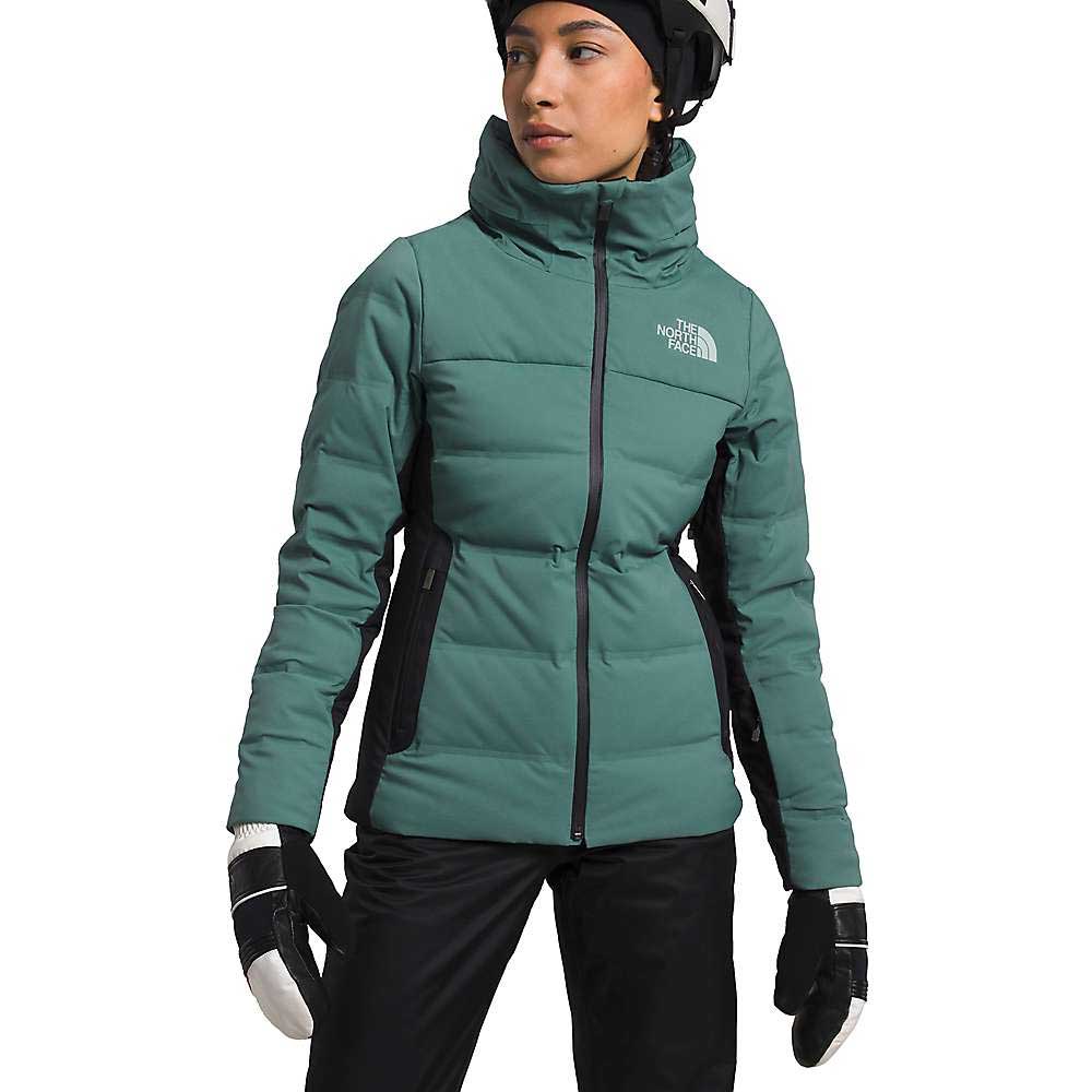 The North Face women's dark sage green puffer down jacket with full zip and logo
