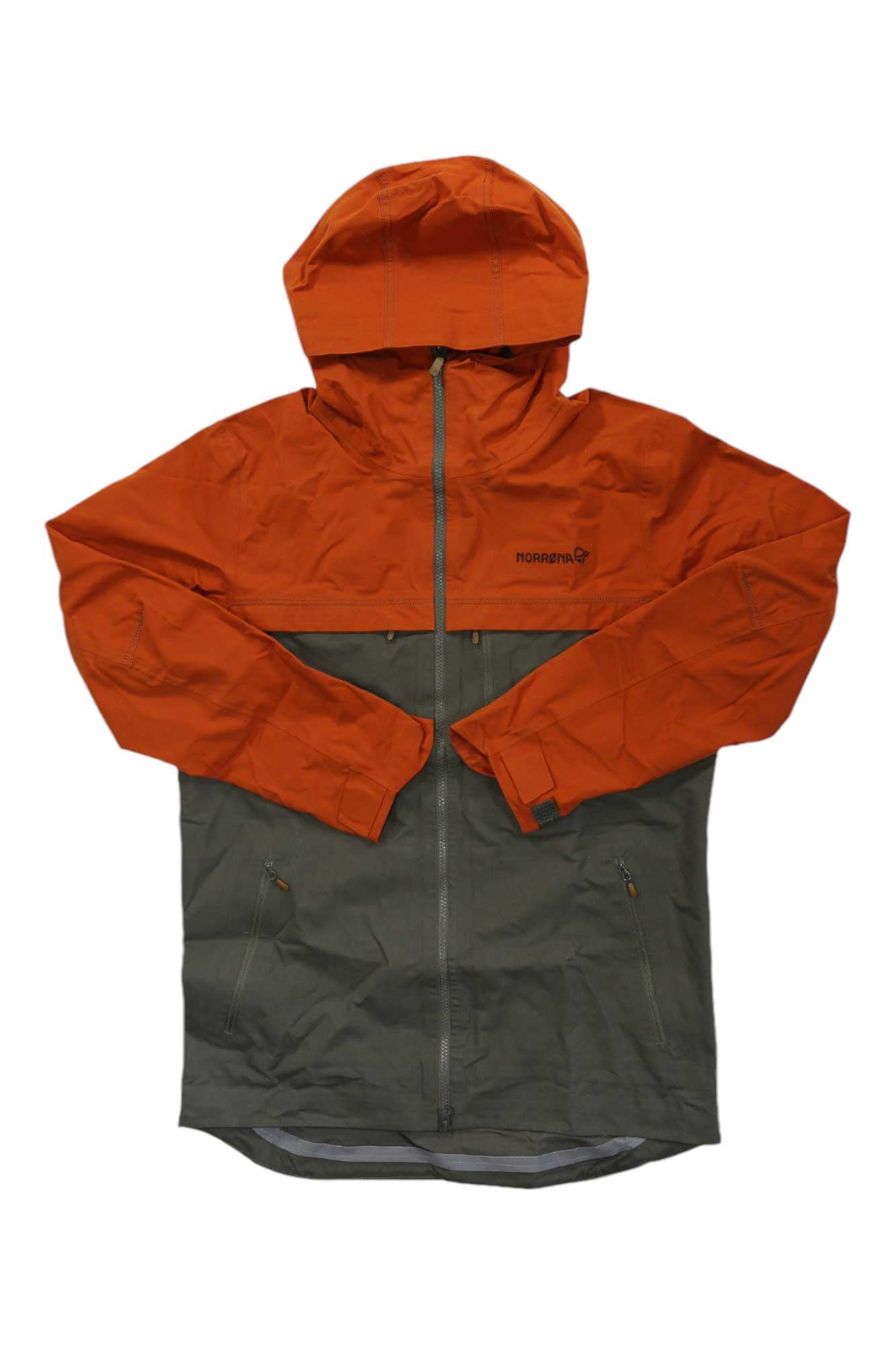 Men's cotton jacket with hood, full zip, two-tone orange and slate gray