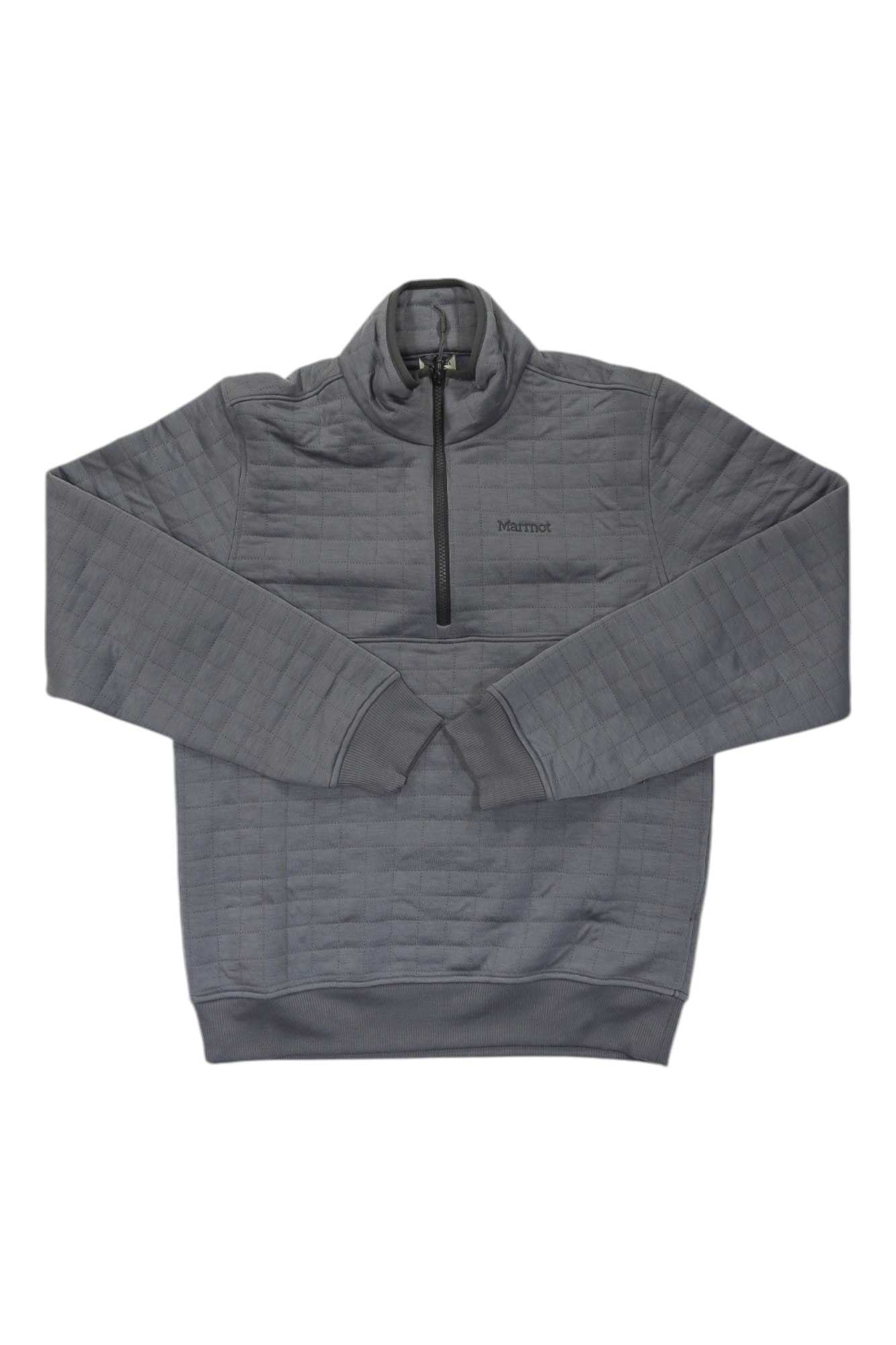 Men's 1/2 zip fleece pullover in steel gray, long sleeves, quarter-zip