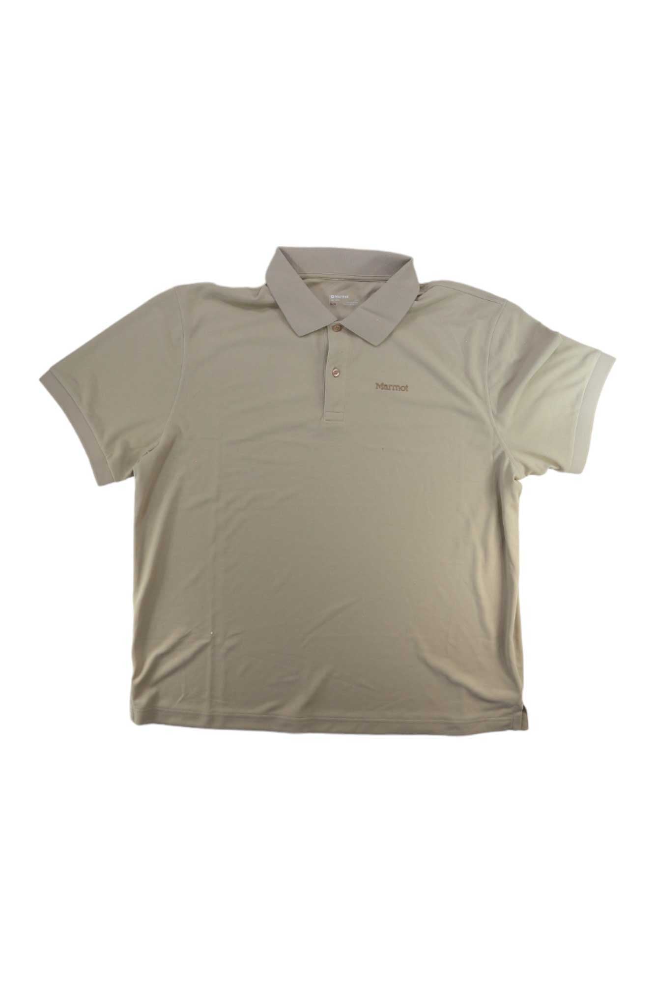 Men's sandbar pique polo with short sleeves, collared neckline, button placket, chest logo
