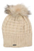The Pistil Women's Cami Beanie is a cream chunky knit winter hat featuring a thick ribbed texture and topped with a large faux fur pom—perfect for cozy, stylish warmth.