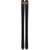 Pair of black alpine skis with orange graphic tops