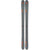 Pair of grey alpine skis with orange side graphics