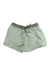 The Womens Juniper Springs 3 Short features light green recycled nylon, an olive elastic waistband with drawstring, side pockets, UPF 50 sun protection, and a Marmot logo on the left leg. Shown laid flat on a white background.