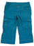 The Womens Kontra Roll Up Short in bright teal features multiple pockets, visible stitching, a button and zipper closure, and knee-length hems—perfect for travel—shown laid flat on a white background.