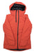 The Helly Hansen Womens Nora Long Insulated Jacket is a bright orange ski jacket with a black zipper and inner lining, shown flat on a white background.