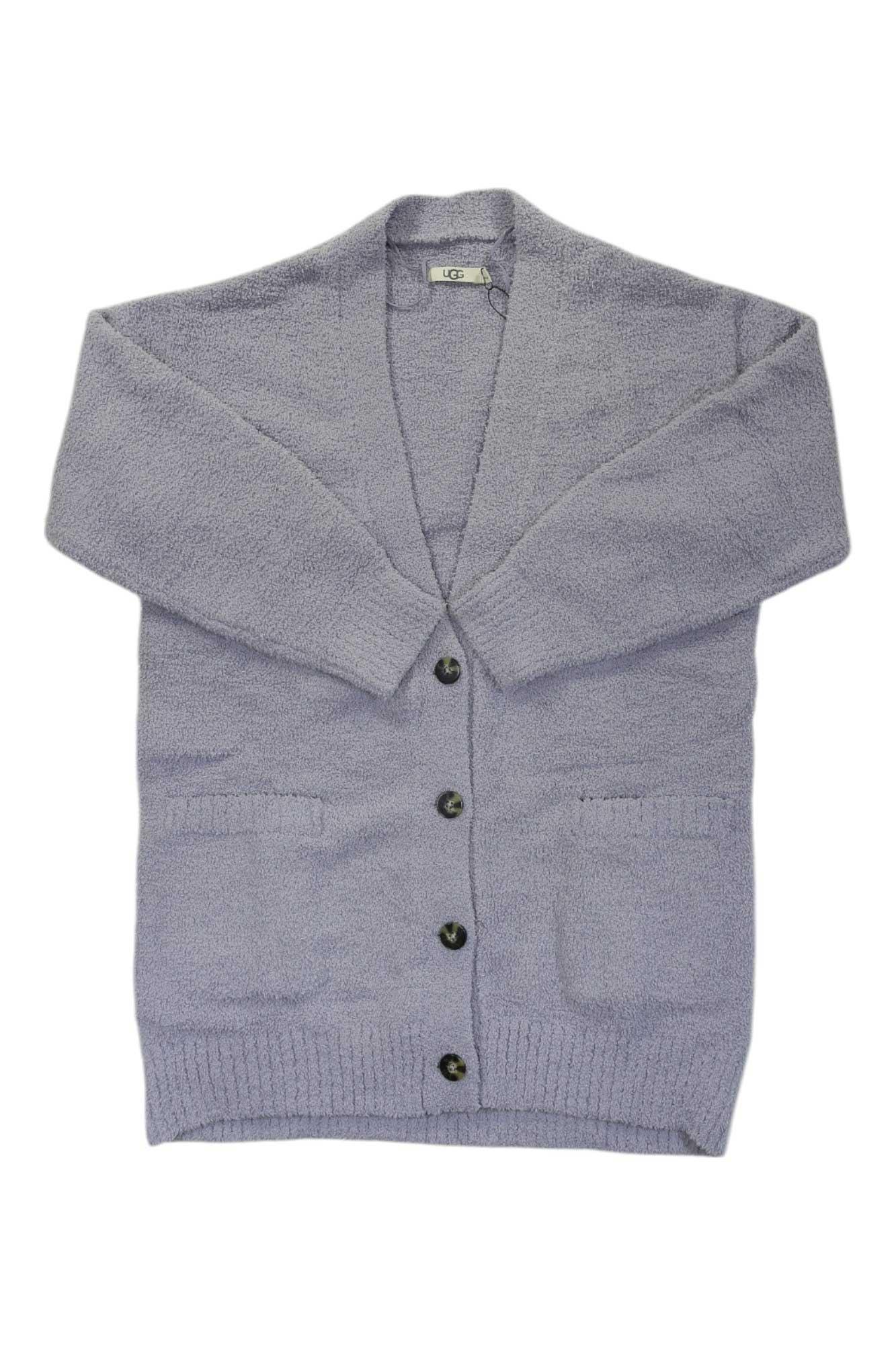 Women’s grey cardigan with button-front and V-neck, long sleeves