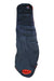Regular left-zip sleeping bag in dark blue with red hood and foot panels, logo patch