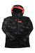 Girls' black patterned hooded jacket with red lining and HH logo on chest