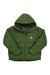 The Carhartt Mens Montana Loose Fit Insulated Jacket is a green hooded puffer with chest pockets, front zipper, snap buttons, a small logo patch, rain defender tech, and warm insulation.