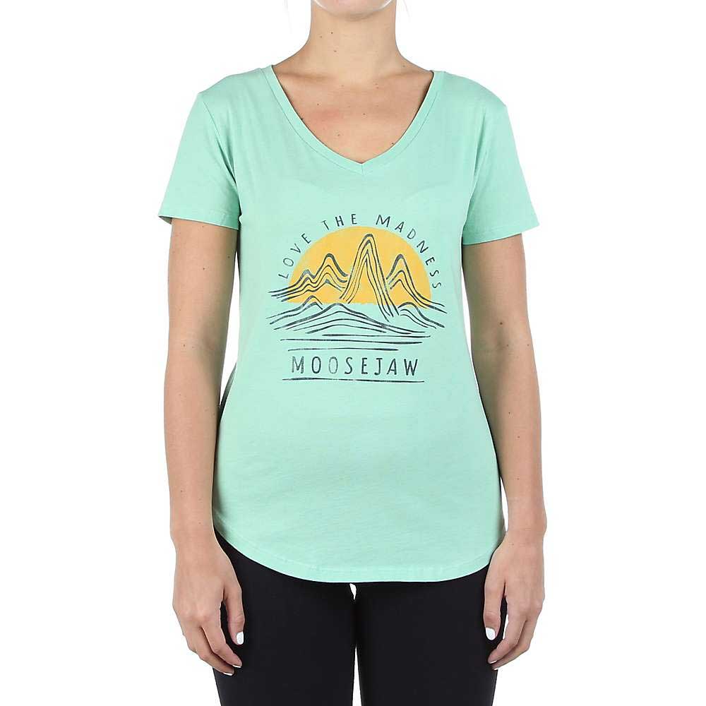 Women's mint green V-neck short-sleeve tee with front graphic and relaxed fit