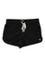 The Roxy Womens New Impossible Love Short is a lightweight black cotton short with a white drawstring waist and a small white logo on the lower left leg.