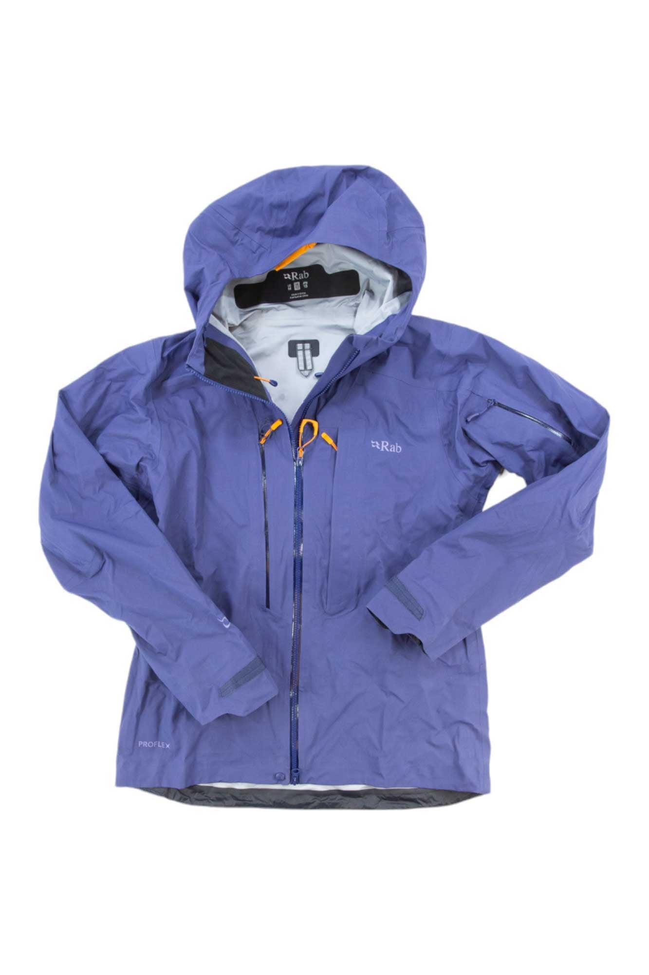 Blue hooded full-zip jacket with Rab logo and adjustable hem drawcord