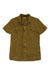 The Jeremiah Mens Komo Pigment Double Cloth Top is an olive-green cotton shirt with short sleeves, a button-up front, two chest pockets, and a collar, shown on a white background.
