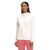 A woman wears The North Face Womens Canyonlands Hoodie in light cream, featuring a hood and front pockets, with pink pants, standing facing forward against a plain white background.