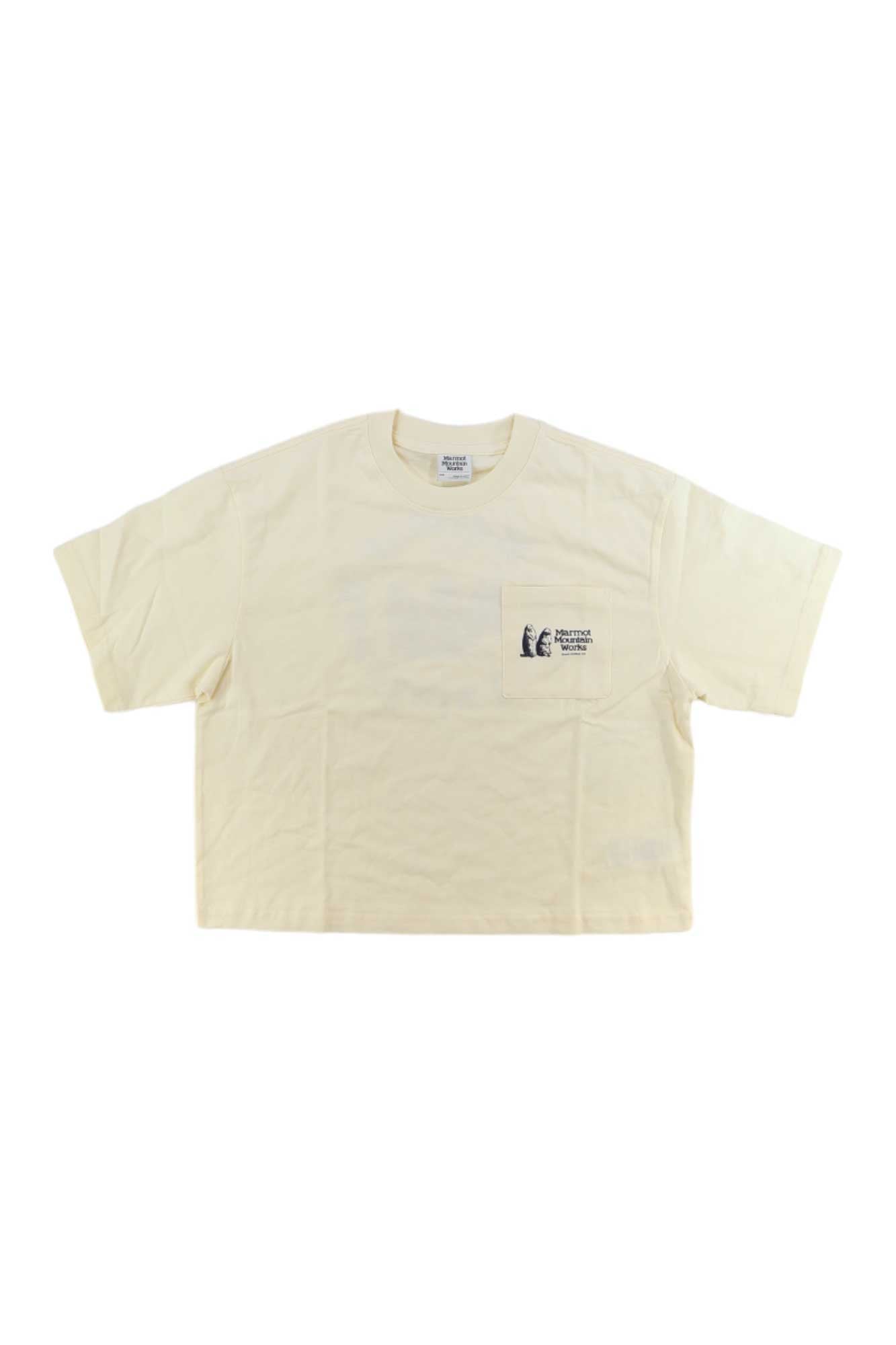 Women’s heavyweight boxy short-sleeve T-shirt, light cream, crew neck, chest graphic