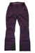 A pair of Helly Hansen Womens Legendary Insulated Pants in dark purple with black zipper pockets and reinforced black ankle fabric, laid flat on a white background.